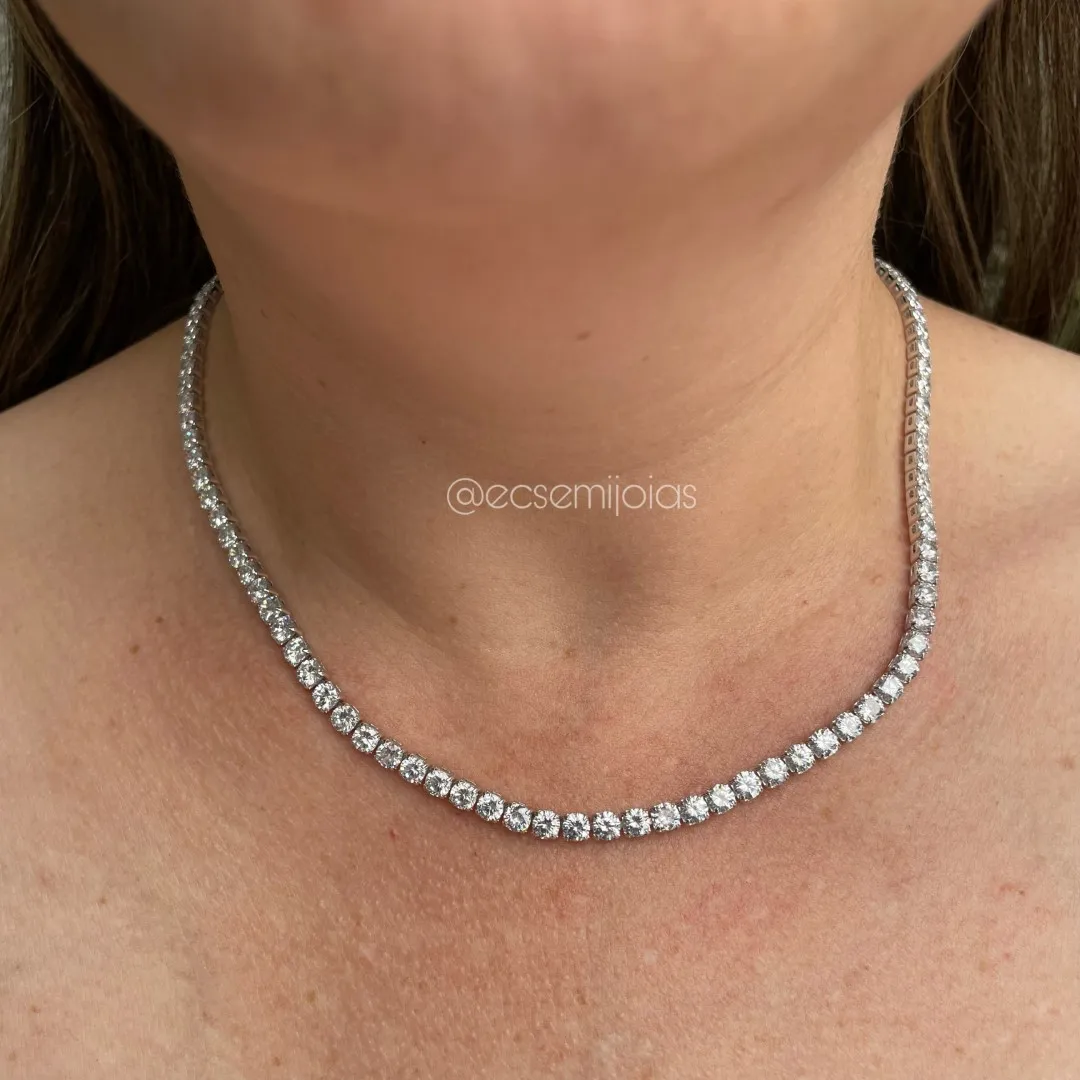 Colar riviera de 4 pontas 4mm - 45 cm - banhado a ródio branco