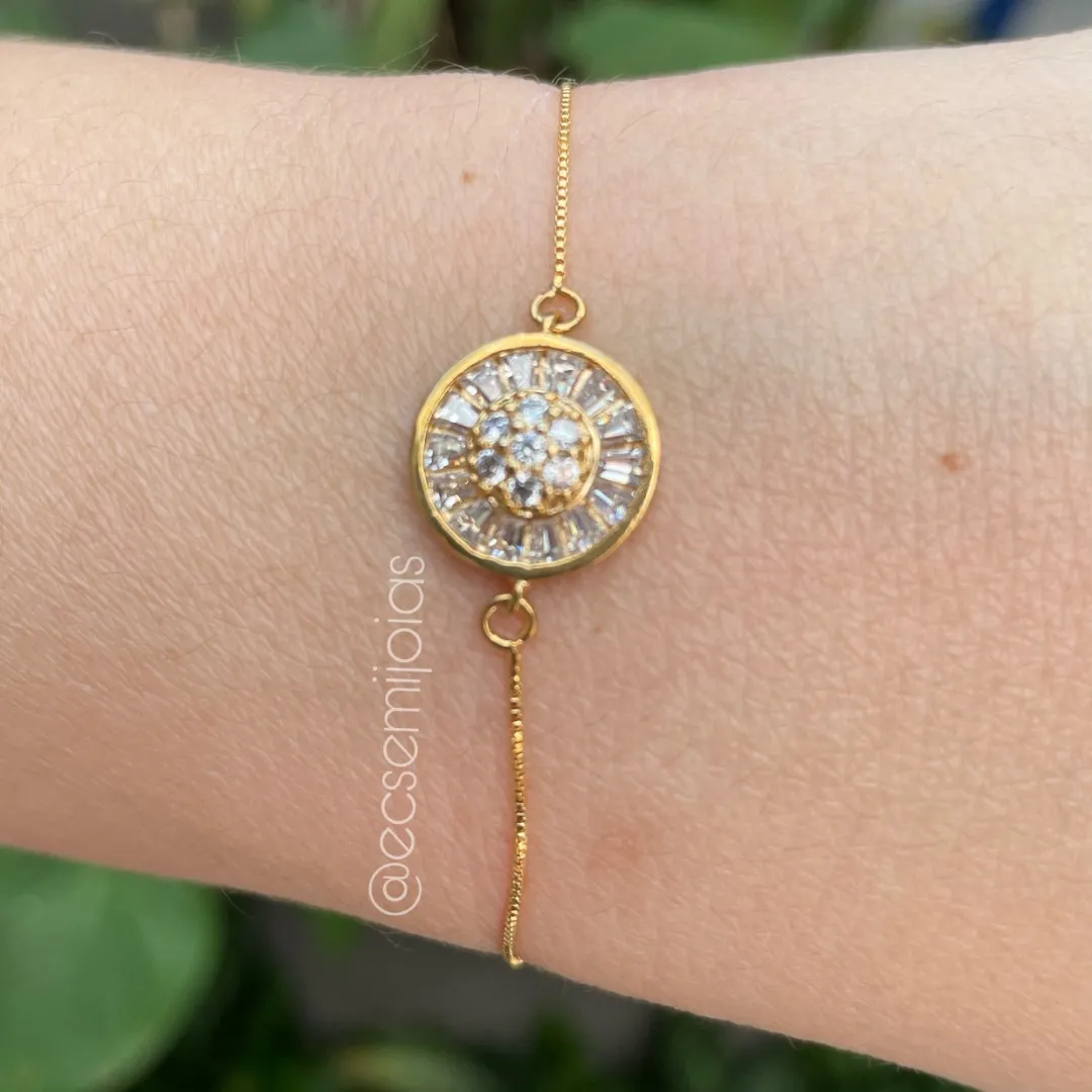 Pulseira com pizza cravejada - 15,5cm + extensor - banhado a ouro 18k