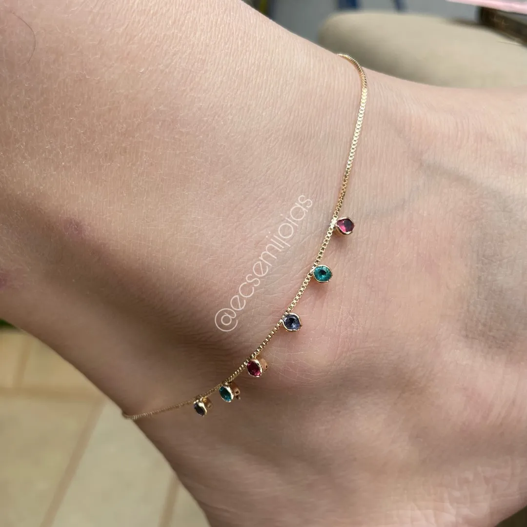 Tornozeleira com 6 zircônias - 23cm + extensor - banhado a ouro 18k
