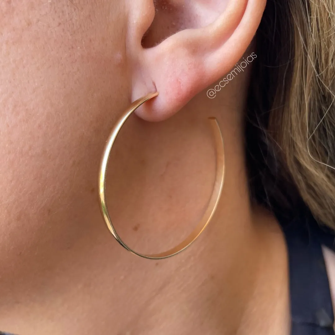 Argola achatada 3mm - 5cm - banhado a ouro 18k