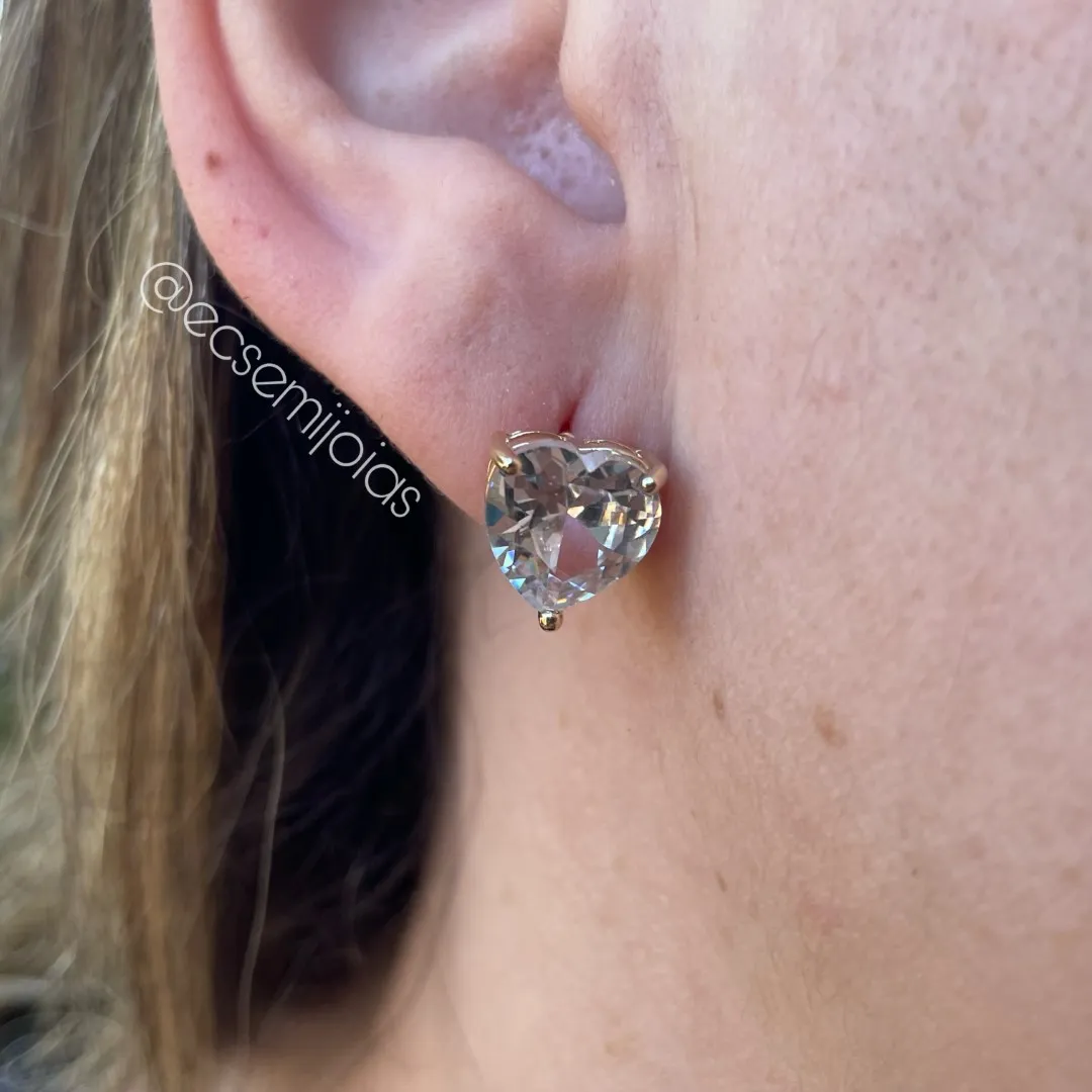Brinco de zircônia coração 10mm - banhado a ouro 18k