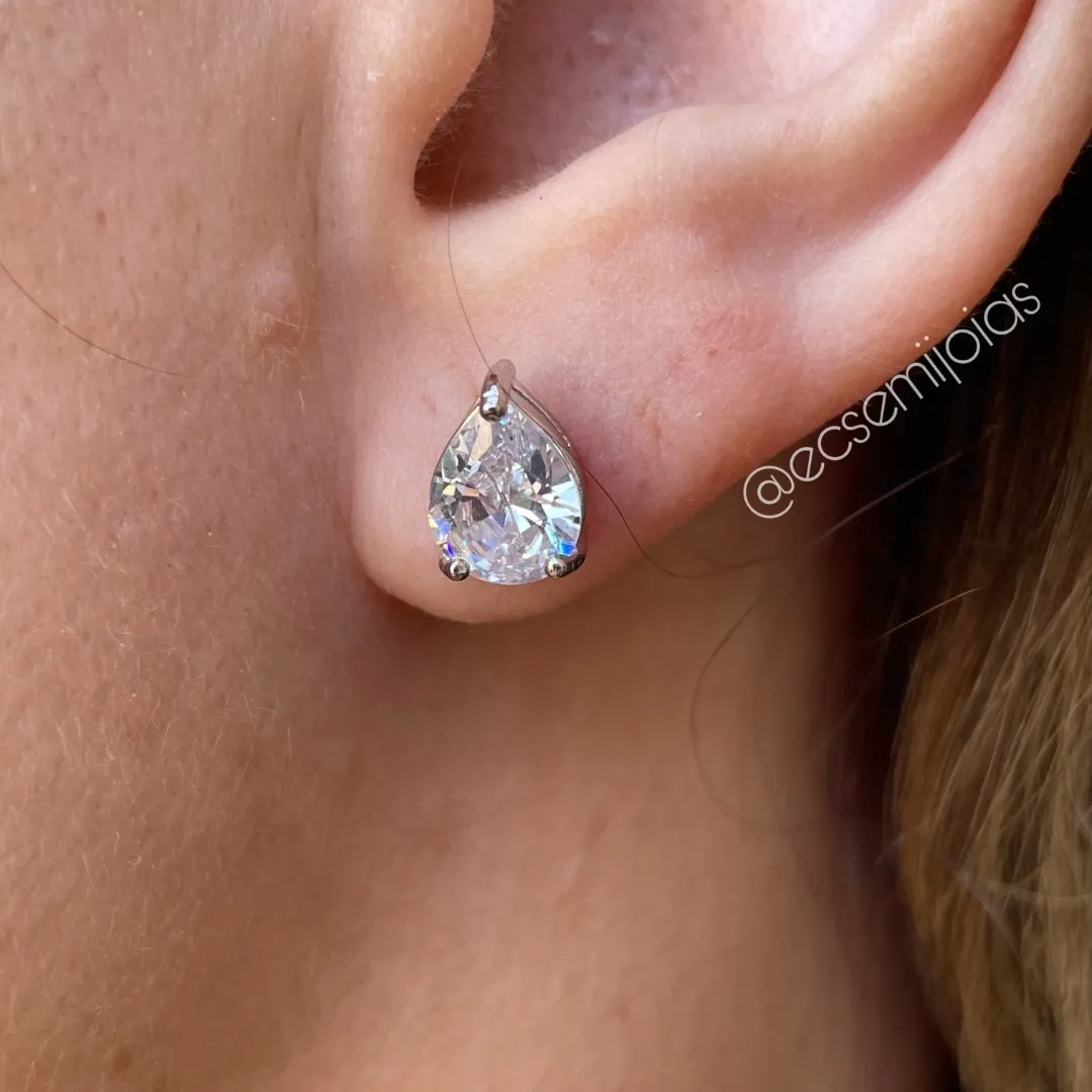 Brinco de zircônia gota 7x9mm - banhado a ródio branco