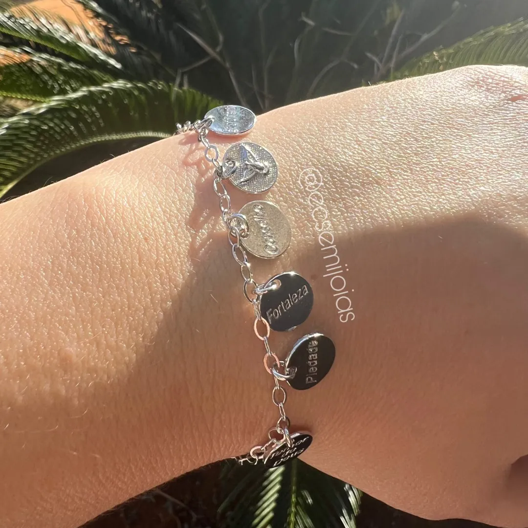 Pulseira com moedas motivacionais - 15m + extensor - banhado a ródio branco