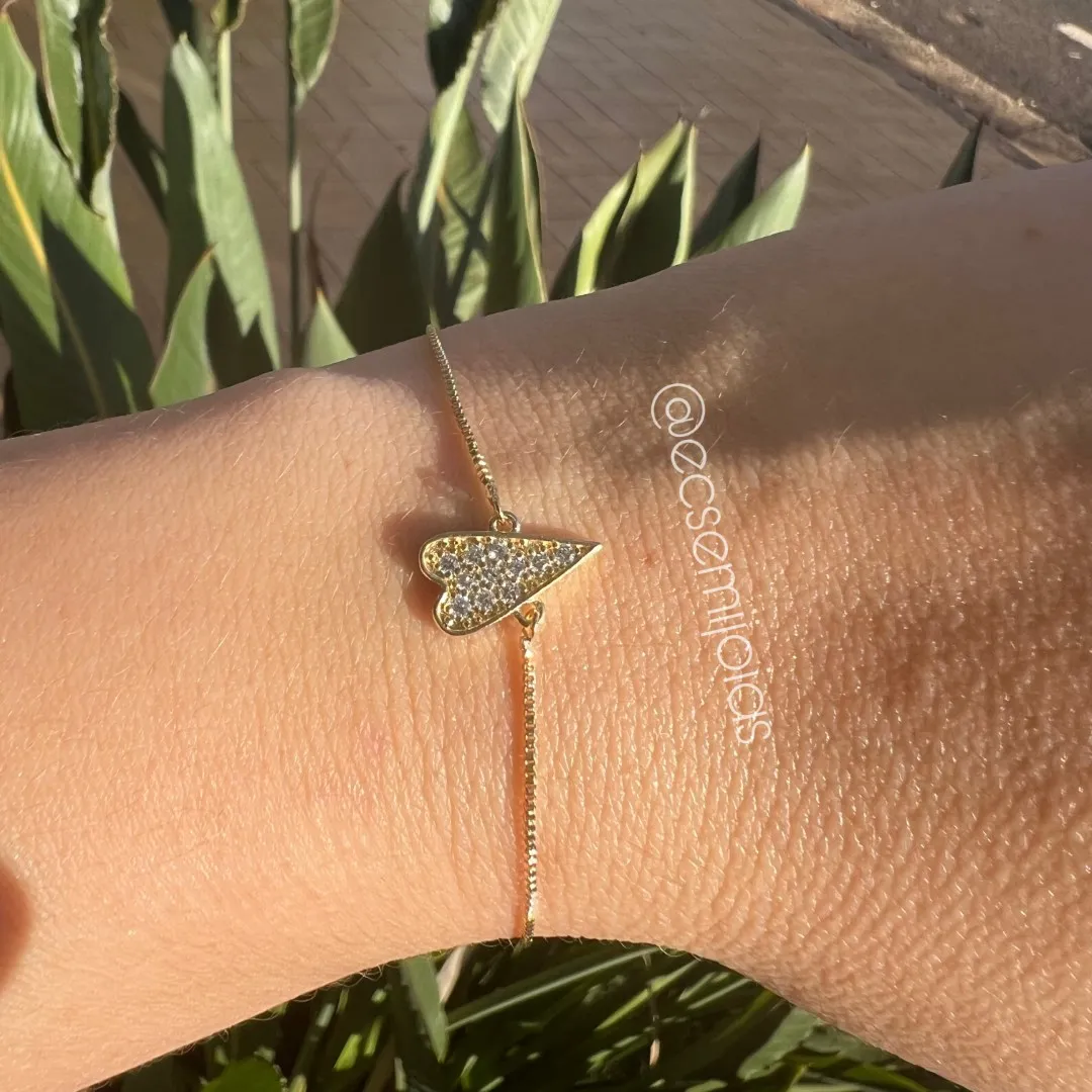 Pulseira veneziana com coração cravejado - 19cm + extensor - banhado a ouro 18k