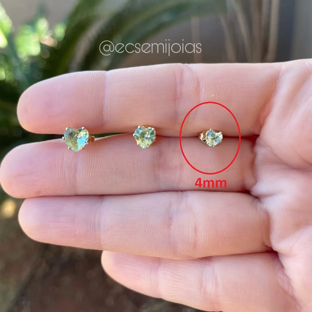 Brinco (P) de zircônia de coração para formar trio - 4mm - banhado a ouro 18k