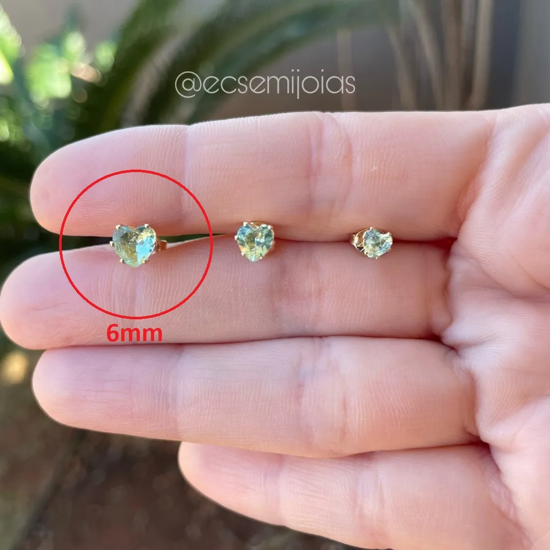 Brinco (G) de zircônia de coração para formar trio - 6mm - banhado a ouro 18k