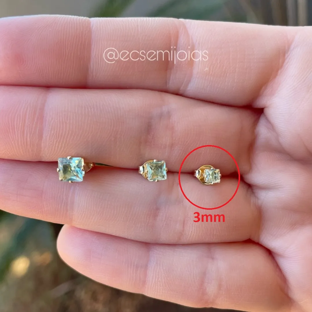 Brinco (P) de zircônia quadrada para formar trio - 3mm - banhado a ouro 18k