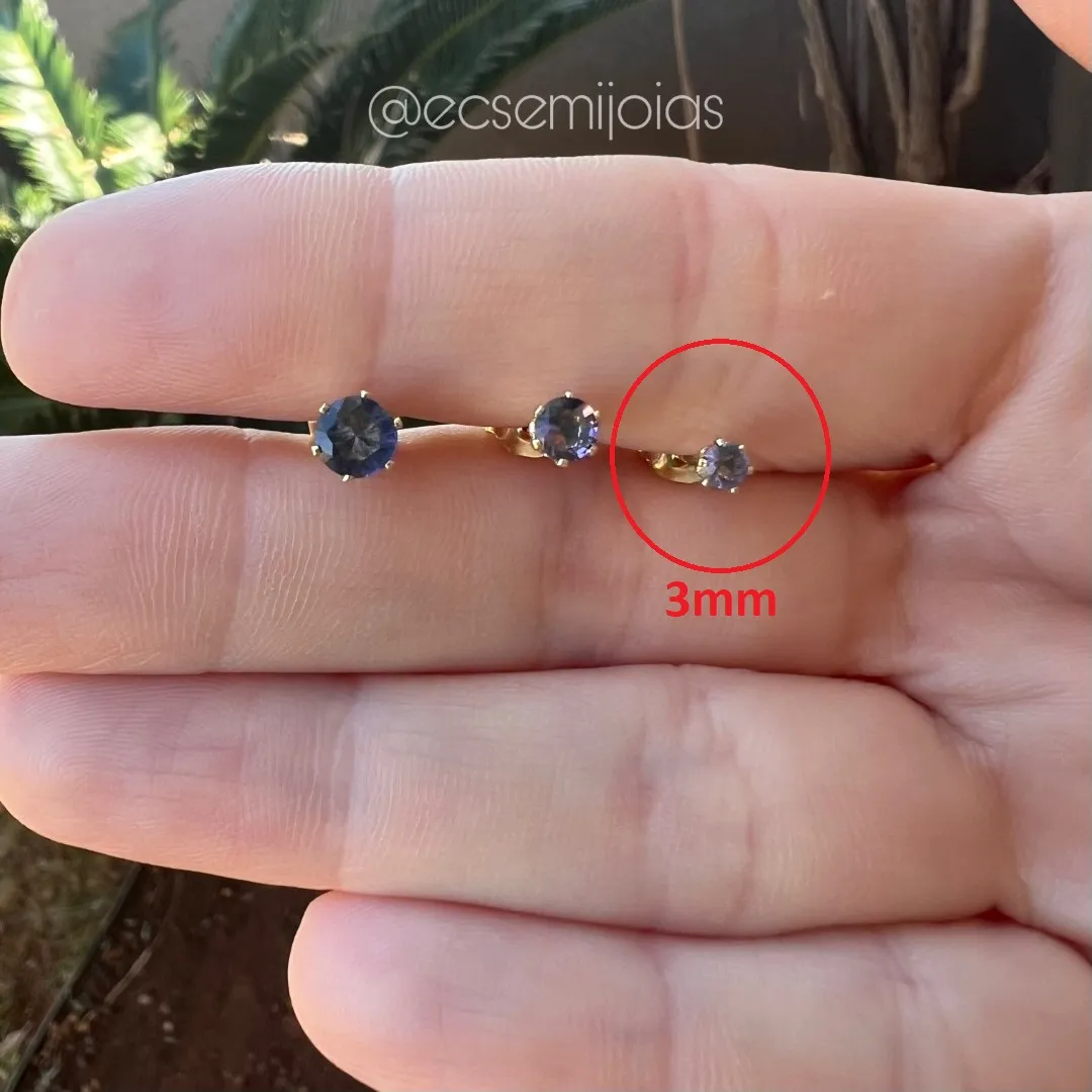 Brinco (P) de zircônia redonda para formar trio - 3mm - banhado a ouro 18k
