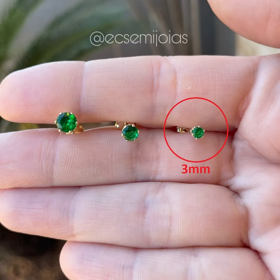 Brinco (P) de zircônia redonda para formar trio - 3mm - banhado a ouro 18k