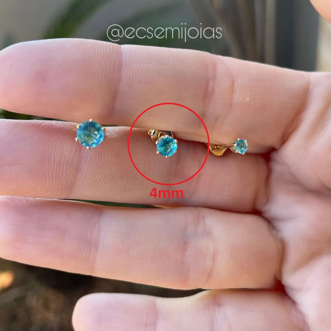 Brinco (M) de zircônia redonda para formar trio - 4mm - banhado a ouro 18k