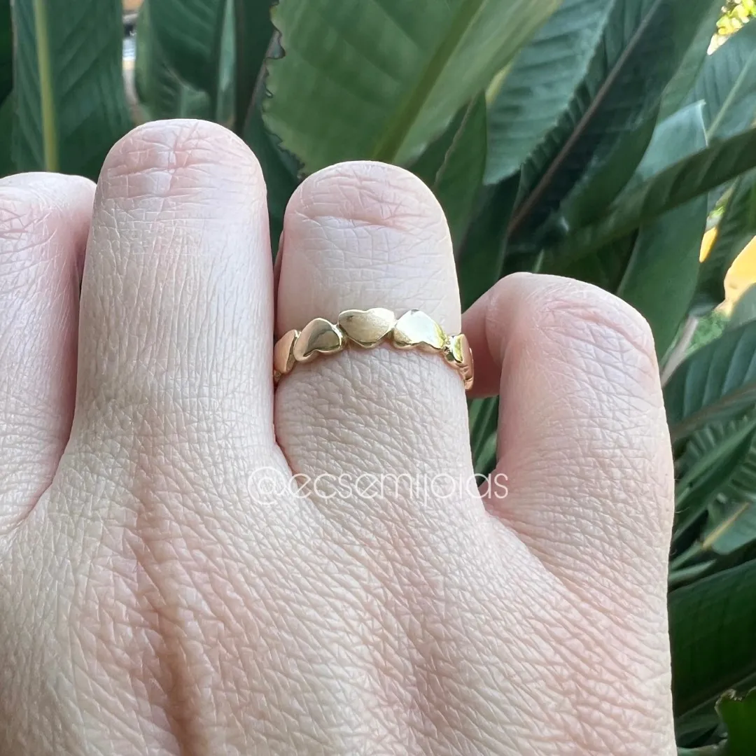 Anel corações fechados lisos - banhado a ouro 18k