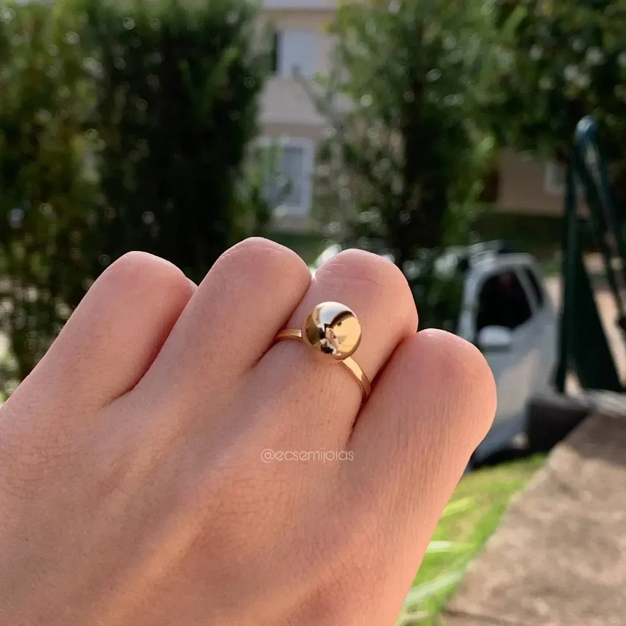 Anel de bola lisa - banhado a ouro 18k