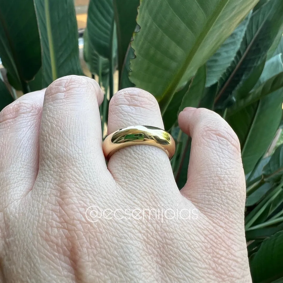 Anel liso polido - banhado a ouro 18k