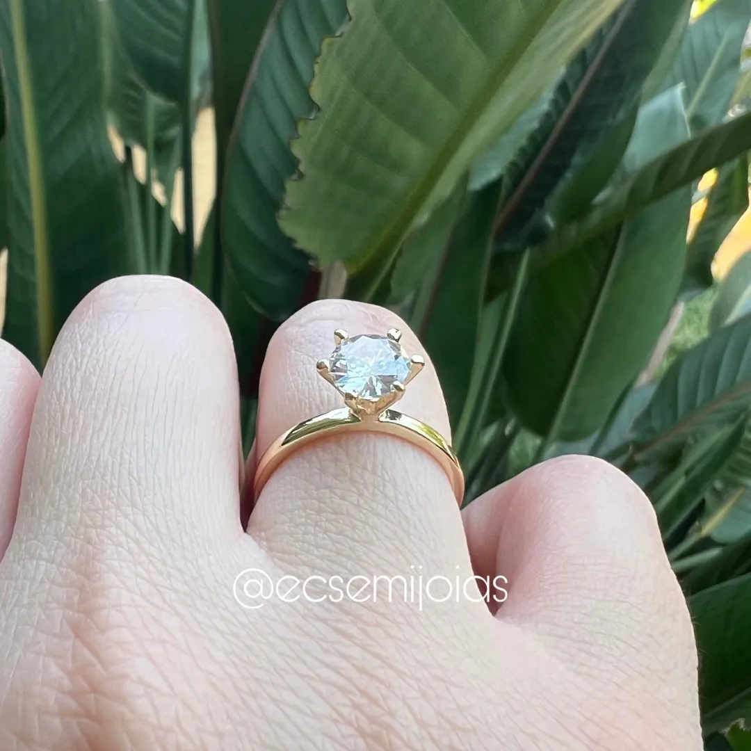 Anel solitário 7mm com seis garras - banhado a ouro 18k