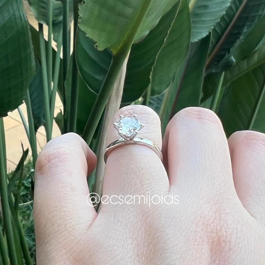 Anel solitário 7mm com seis garras - banhado a ródio branco