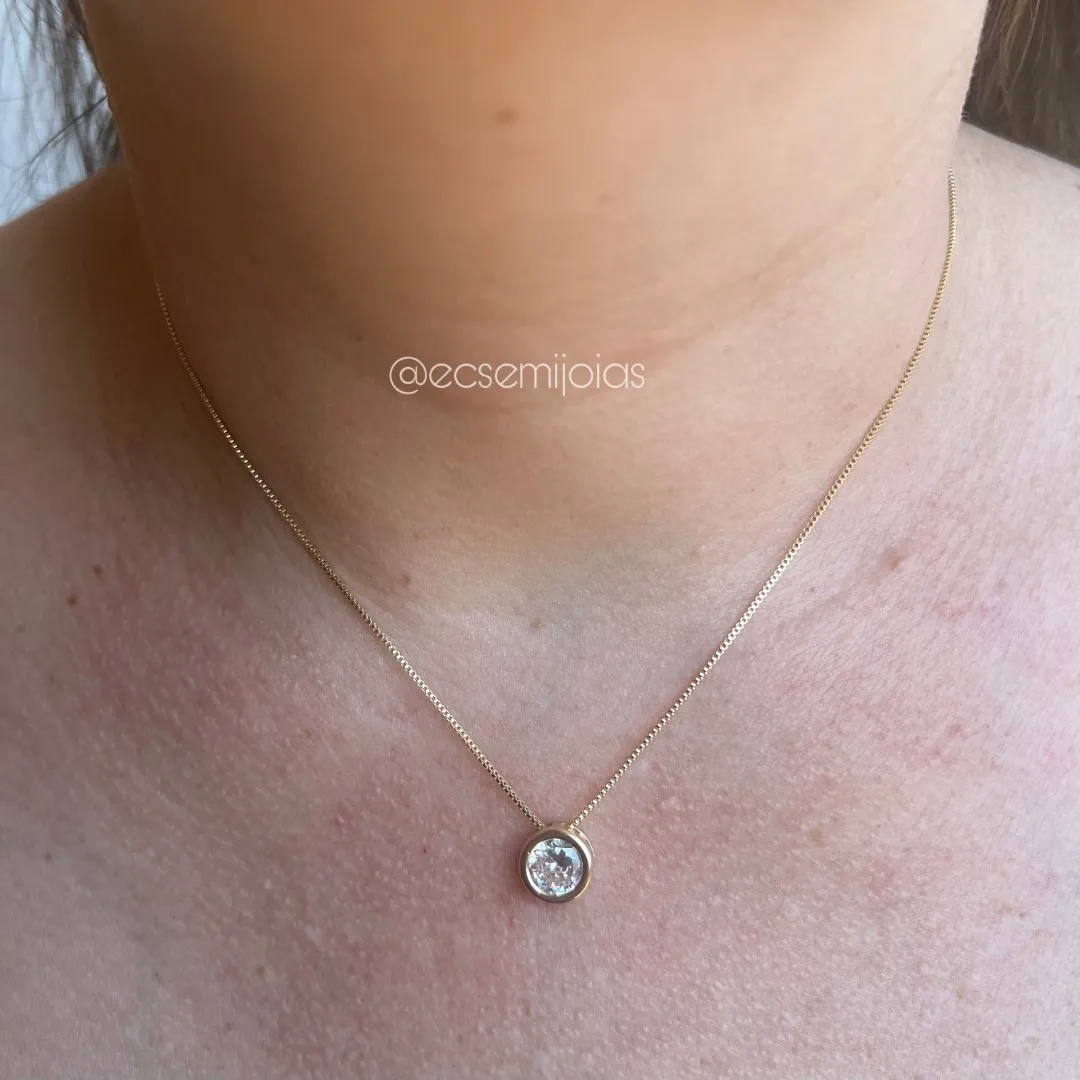 Colar ponto de luz de 7mm com bordas - 45 cm - banhado a ouro 18k