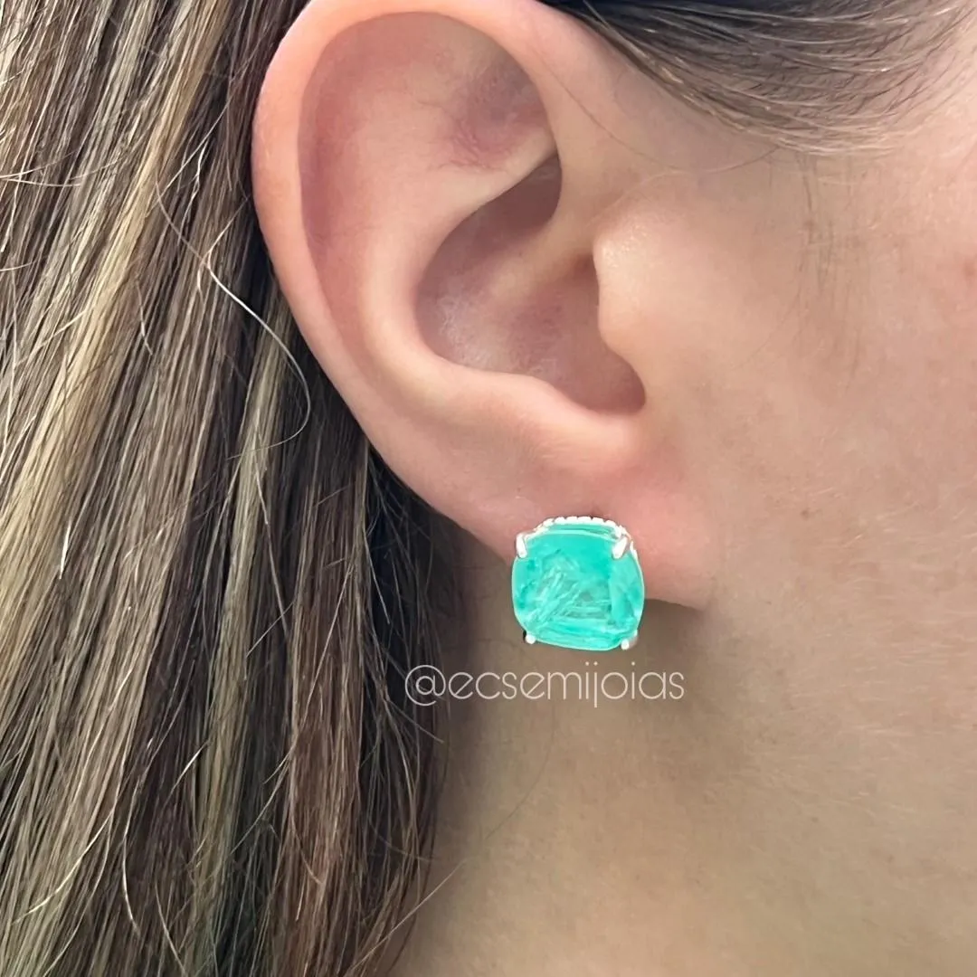 Conjunto brinco e anel duplo cravejado com pedra maior no centro - prata 925
