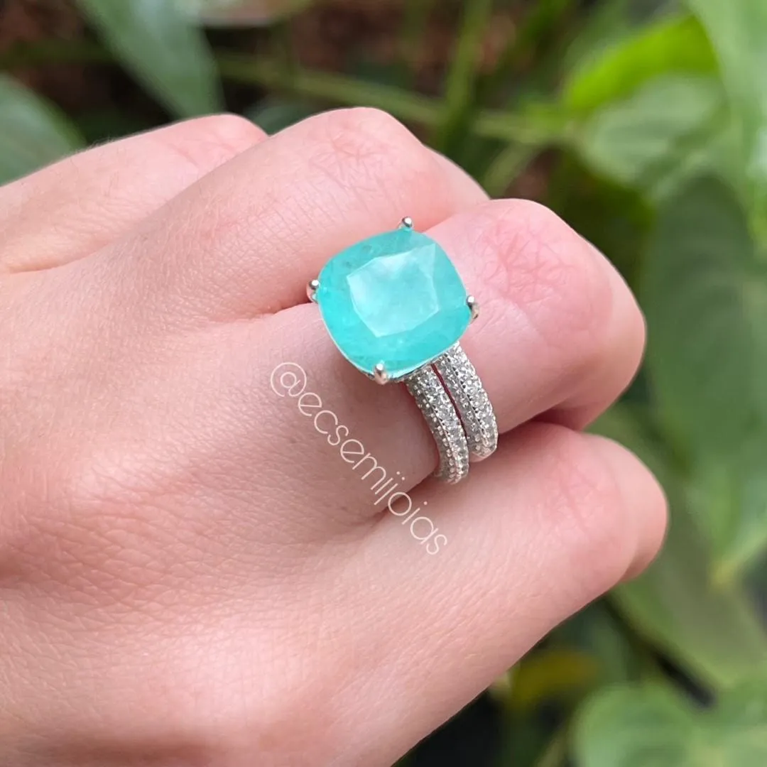 Conjunto brinco e anel duplo cravejado com pedra maior no centro - prata 925