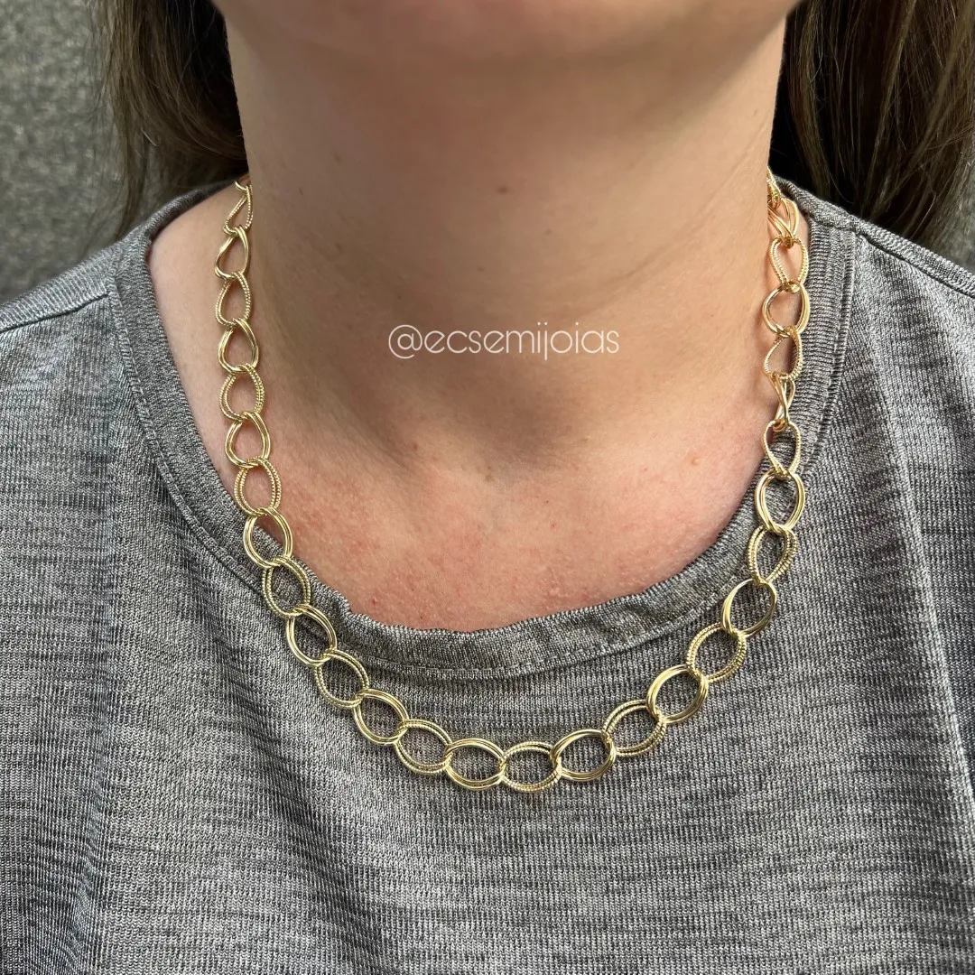 Colar de elos duplos com fecho boia - 45  cm - banhado a ouro 18k