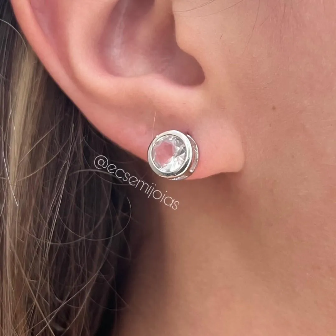Conjunto de brinco e colar ponto de luz redondo - 6mm - banhado a ródio branco