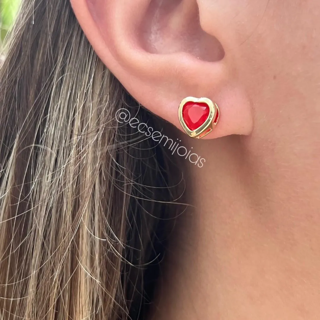 Conjunto de brinco e colar ponto de luz coração - 6mm - banhado a ouro 18k