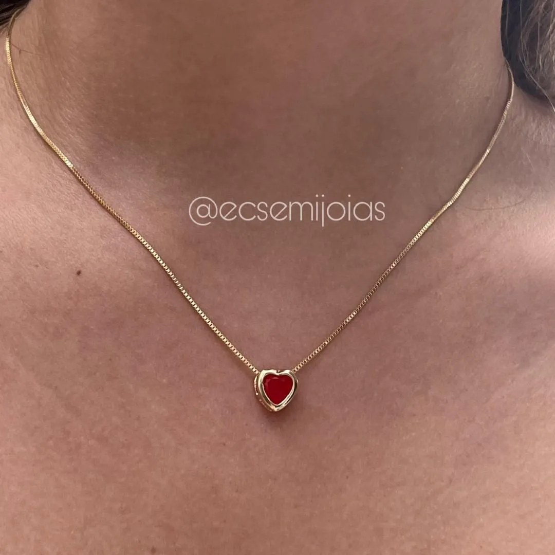 Conjunto de brinco e colar ponto de luz coração - 6mm - banhado a ouro 18k