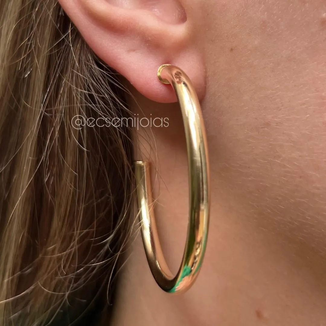 Argola tubo lisa - 4x50mm - banhado a ouro 18k