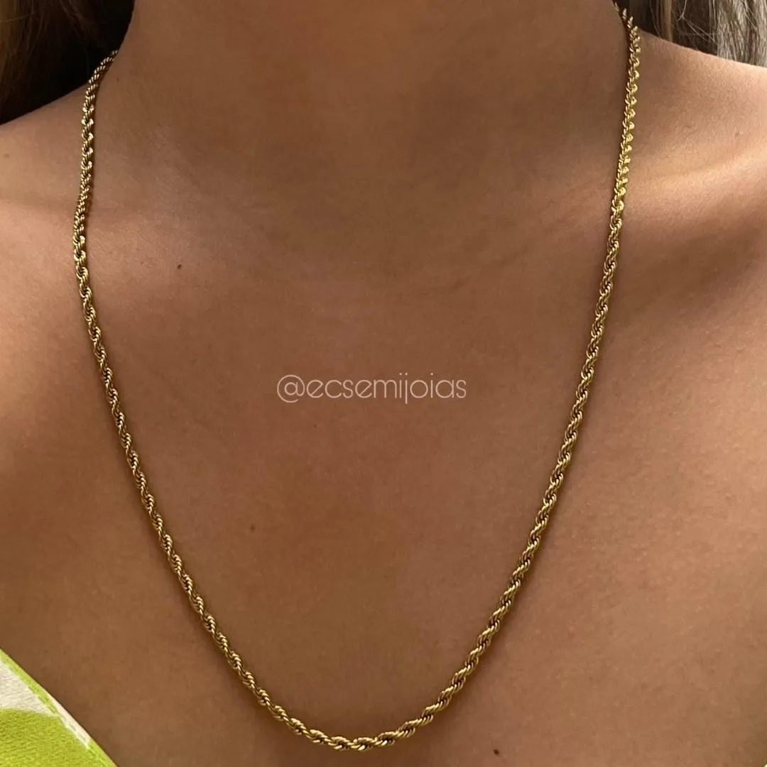 Colar cordão baiano 3mm - 60cm - aço dourado
