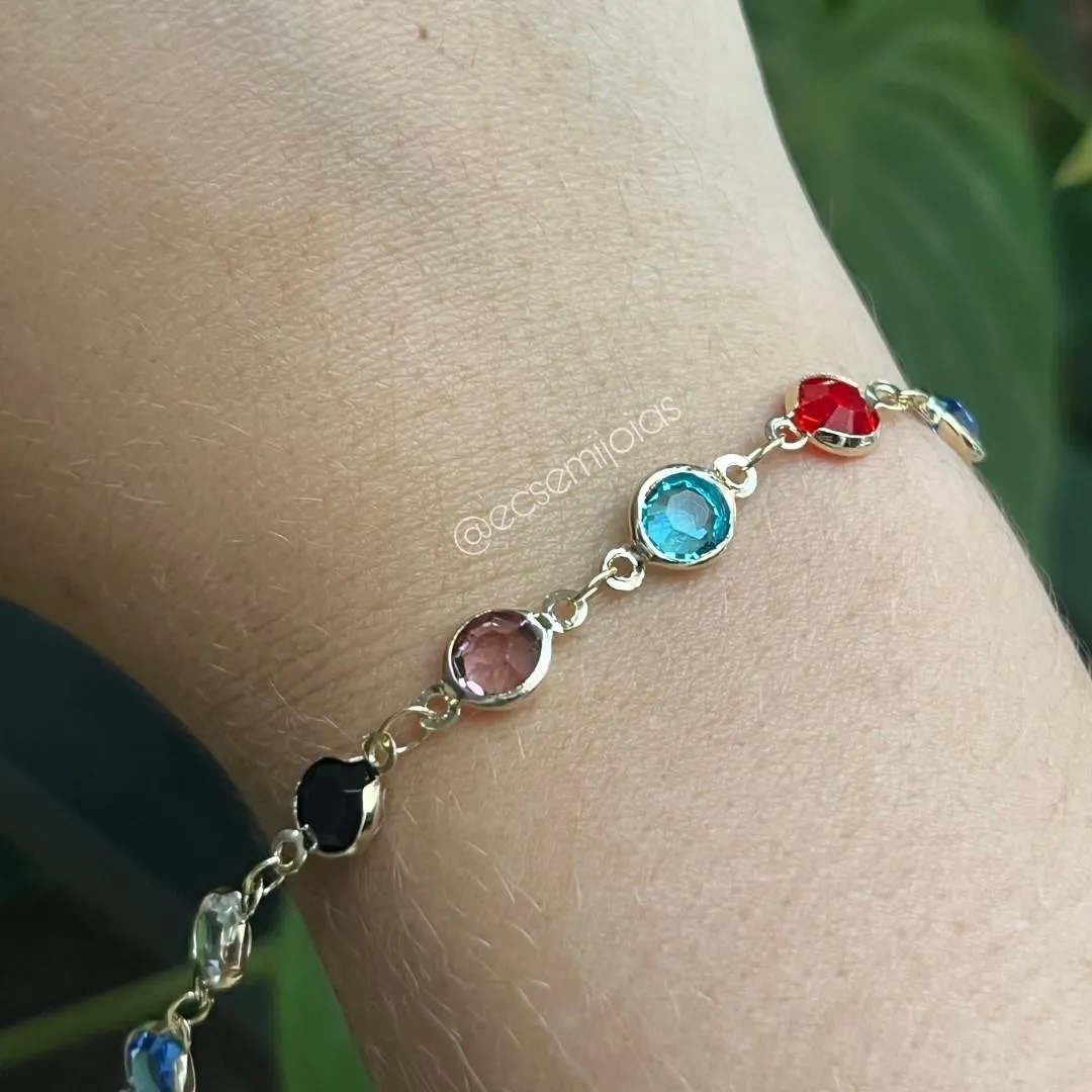 Pulseira com cristais coloridos - banhado a ouro 18k