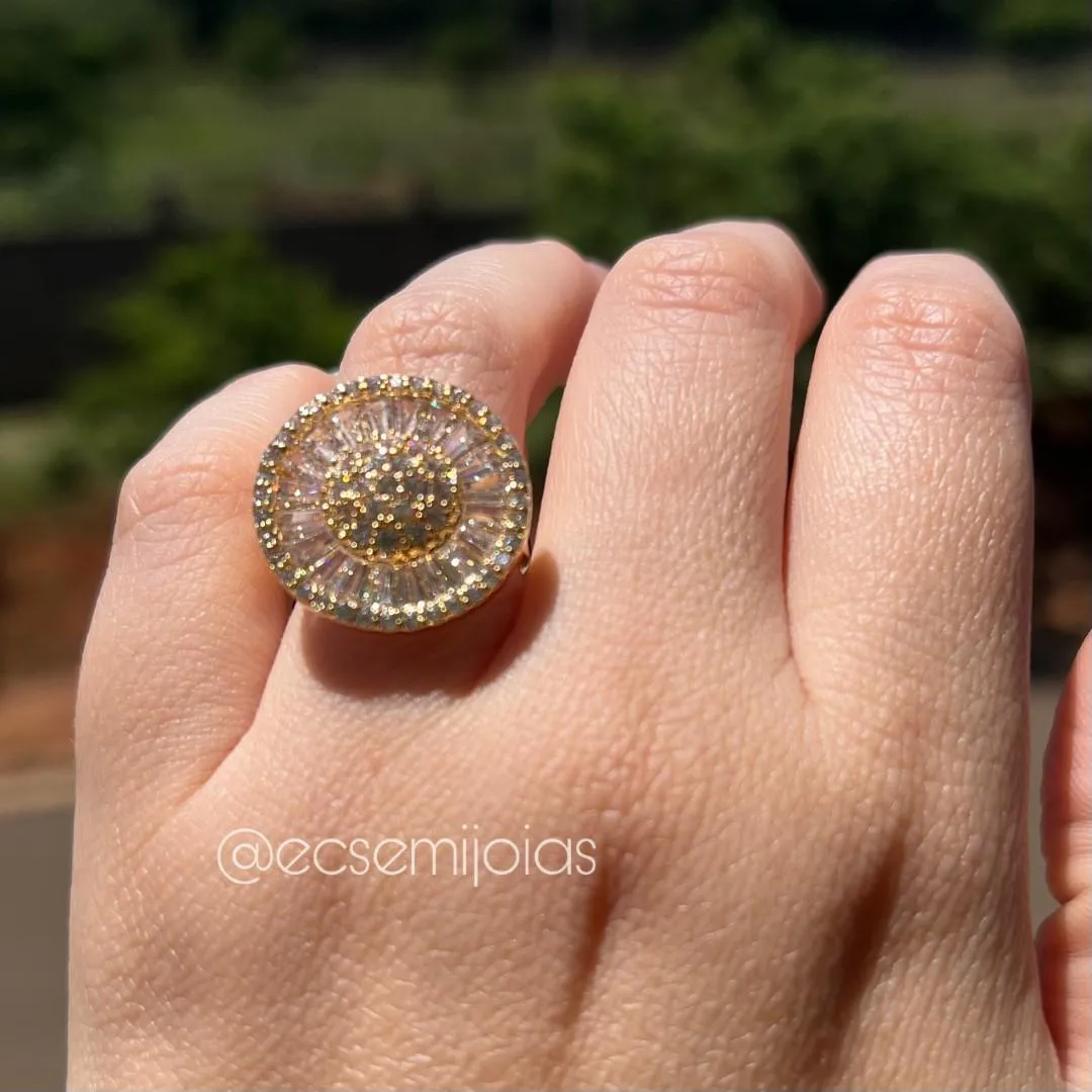Anel pizza 21mm aro fino - banhado a ouro 18k