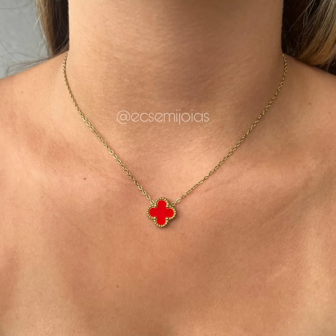 Conjunto de brinco e colar de trevo 13mm - aço inoxidável dourado