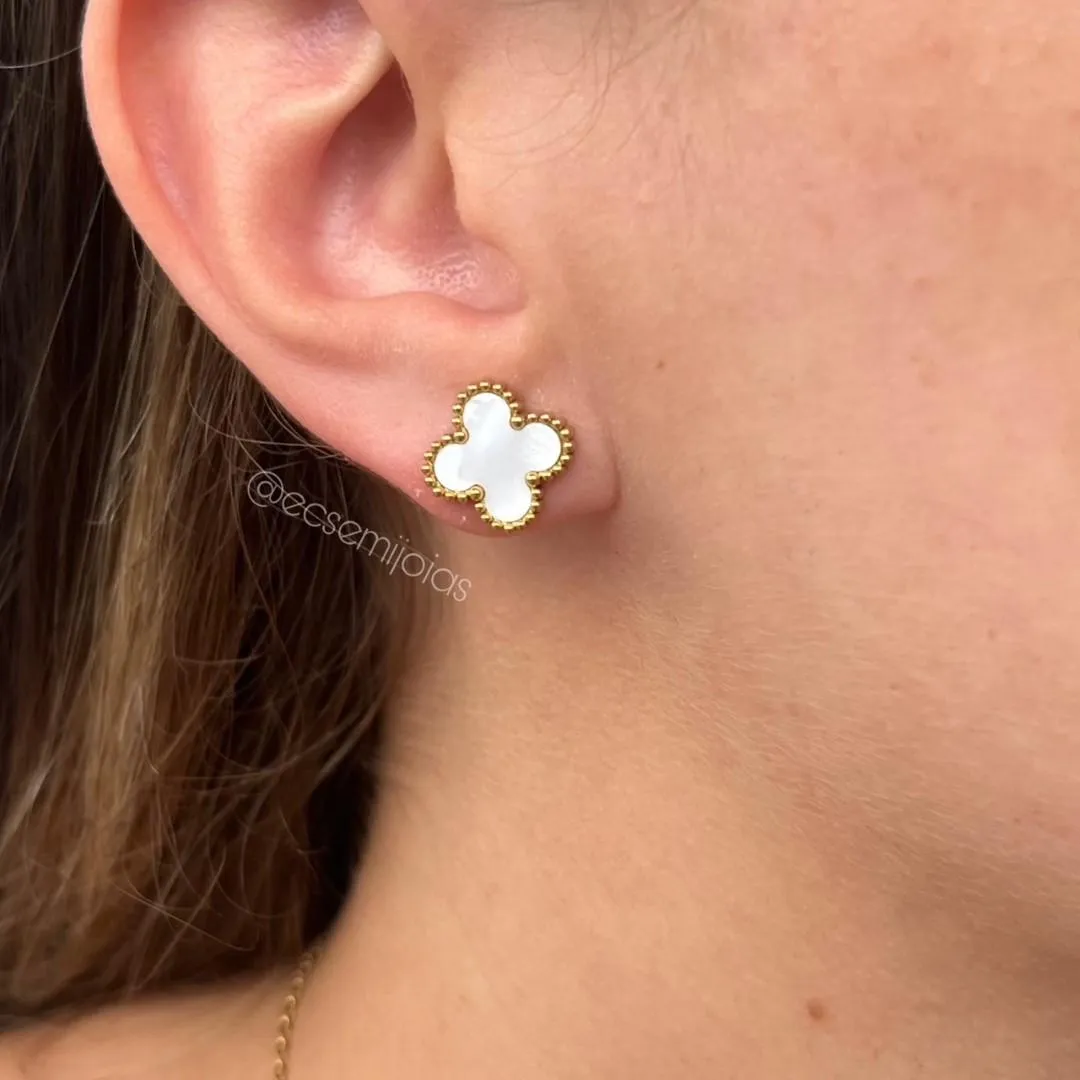 Conjunto de brinco e colar de trevo 13mm - aço inoxidável dourado