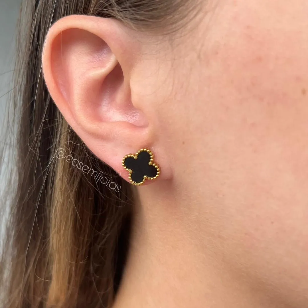 Conjunto de brinco e colar de trevo 13mm - aço inoxidável dourado