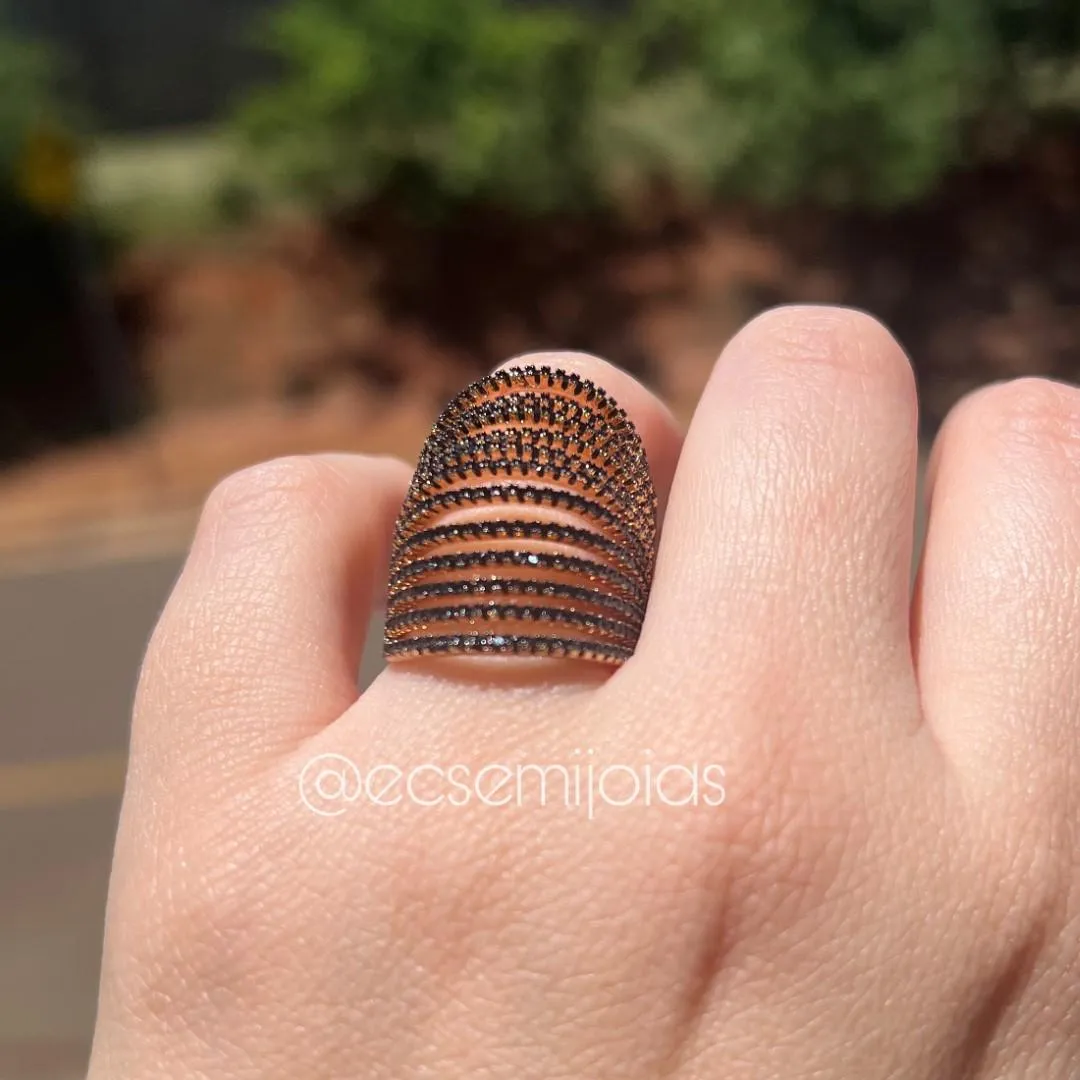 Anel 12 aros vazados cravejados - banhado a ouro 18k