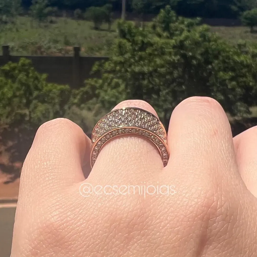 Anel cilindro grosso cravejado 360 graus - banhado a ouro 18k