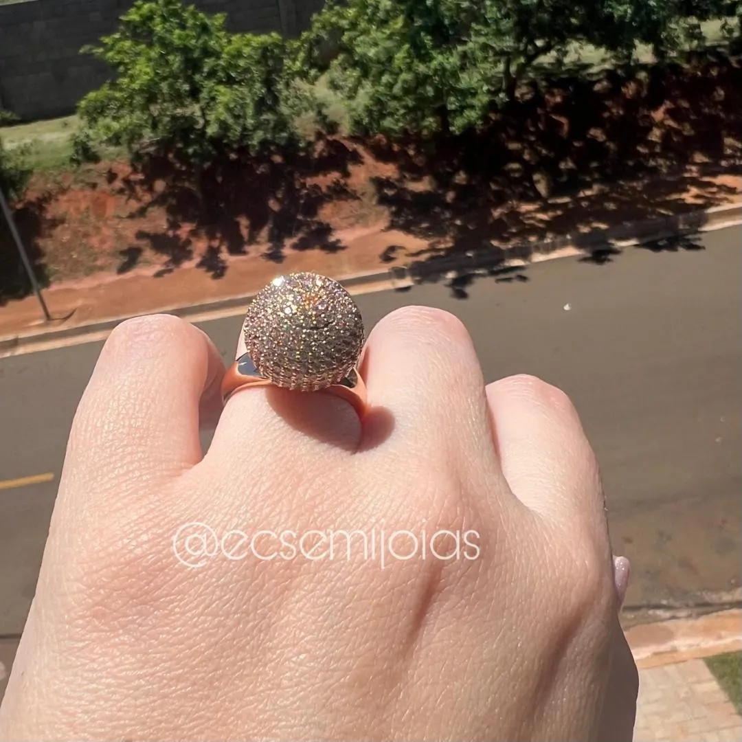 Anel de bola grande cravejada - banhado a ouro 18k