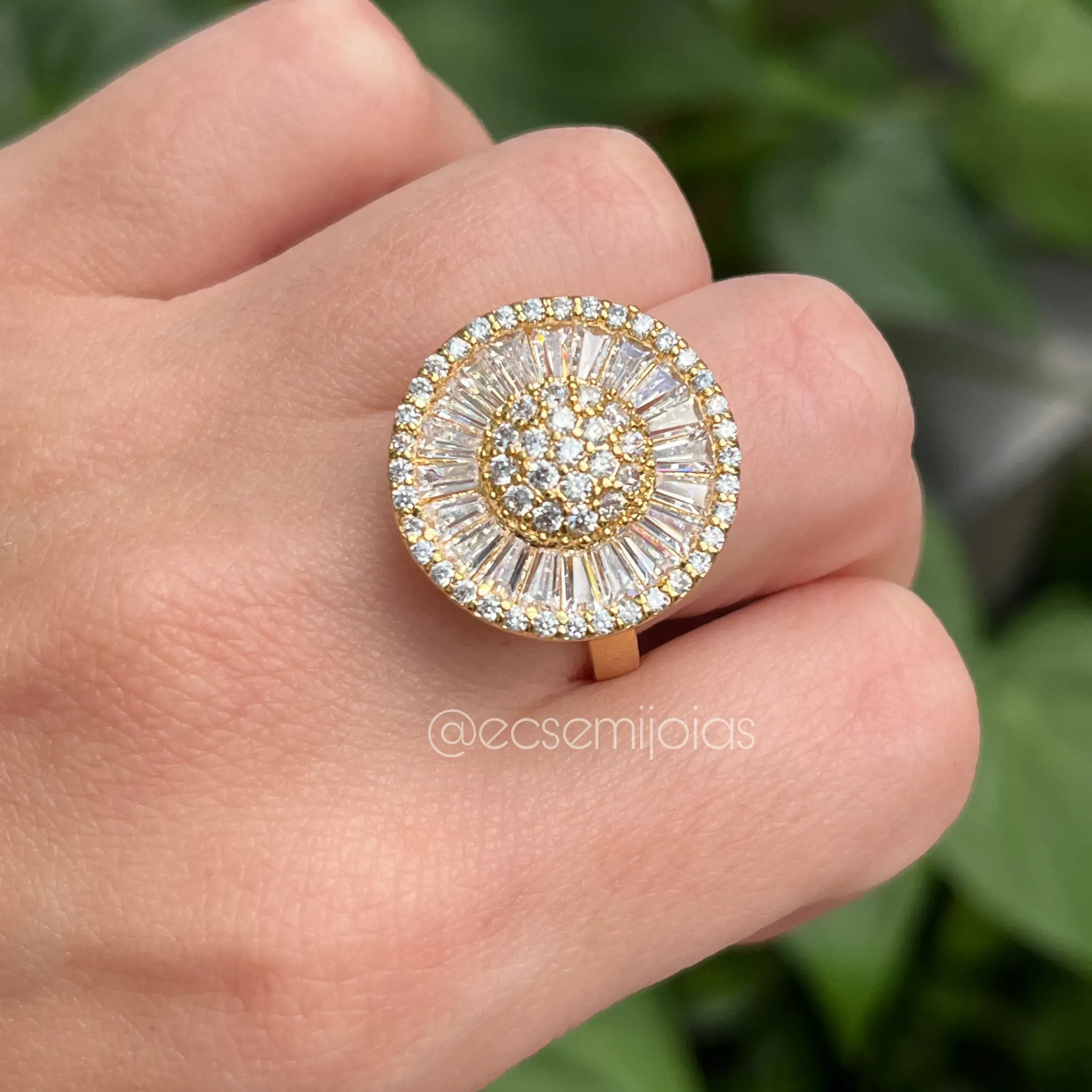 Anel pizza 21mm aro fino - banhado a ouro 18k