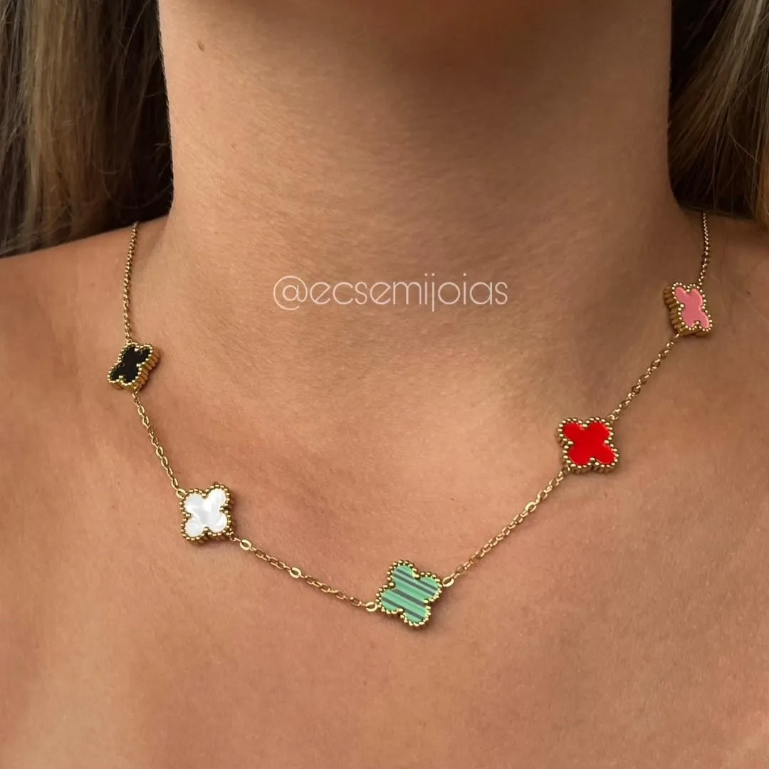 Colar de trevo - 45cm + extensor - aço dourado
