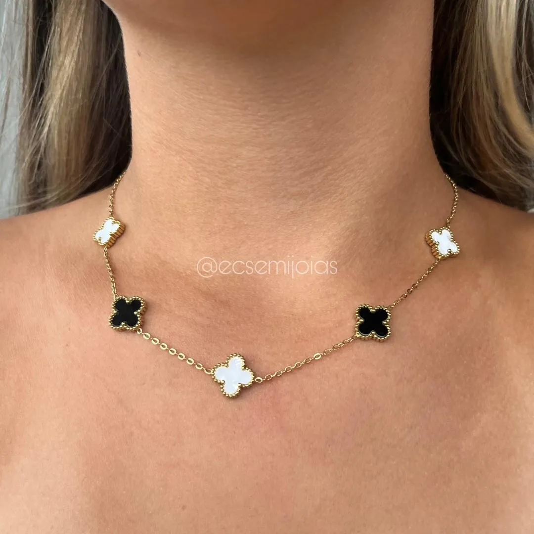 Colar de trevo - 45cm + extensor - aço dourado