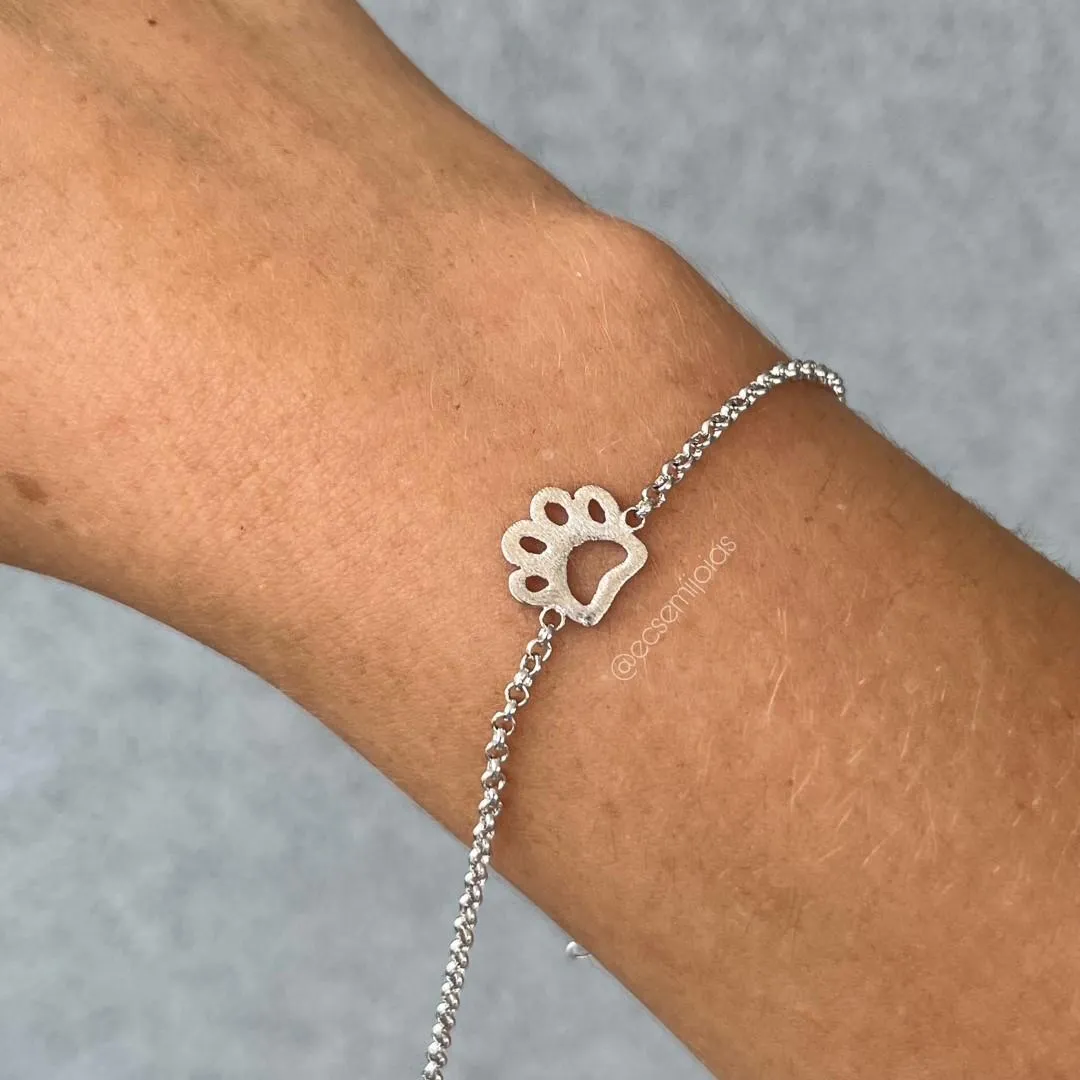 Pulseira de português 1,5mm com pata de cachorro - 16cm + extensor - banhado a ródio branco