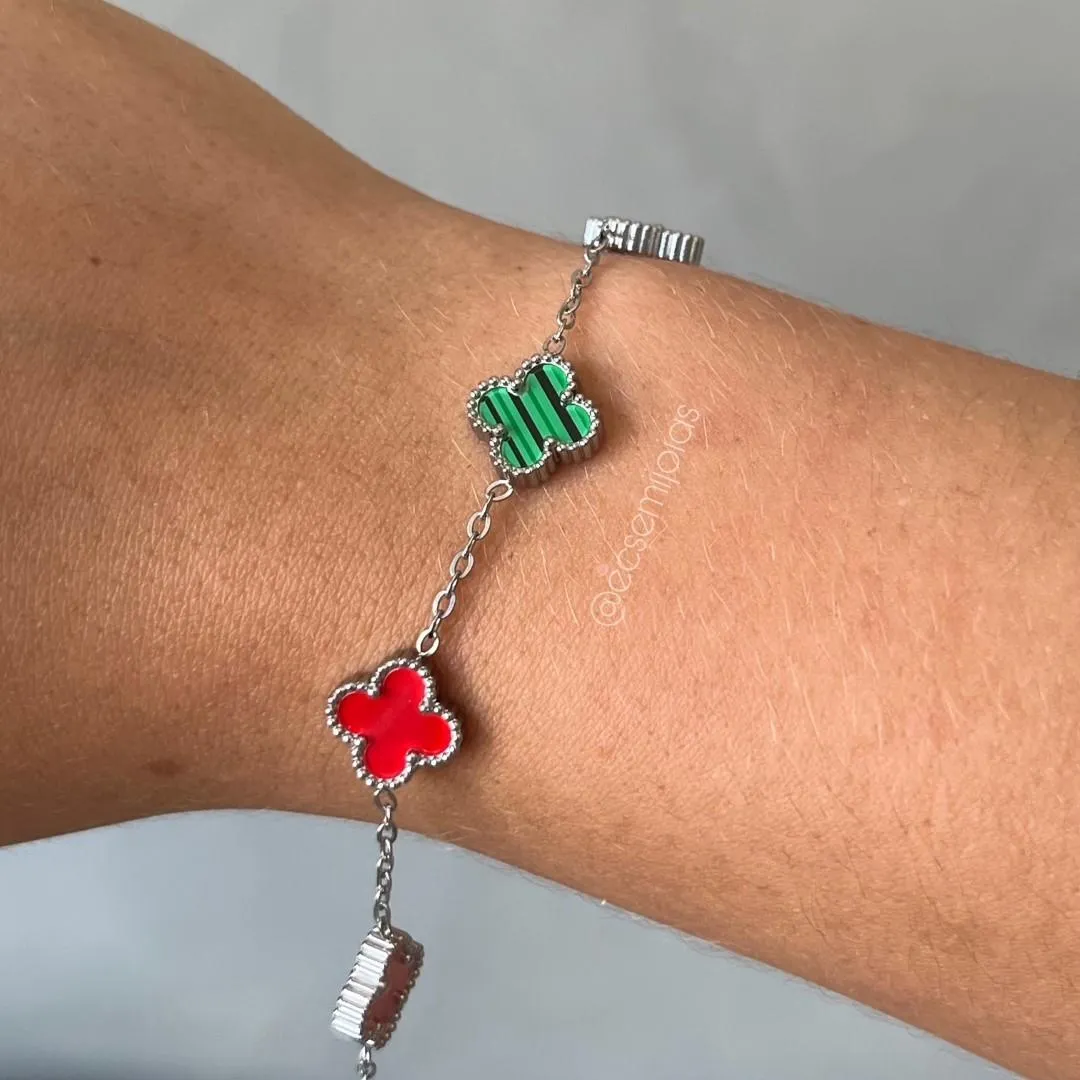 Pulseira de trevo - 16,5cm + extensor - aço