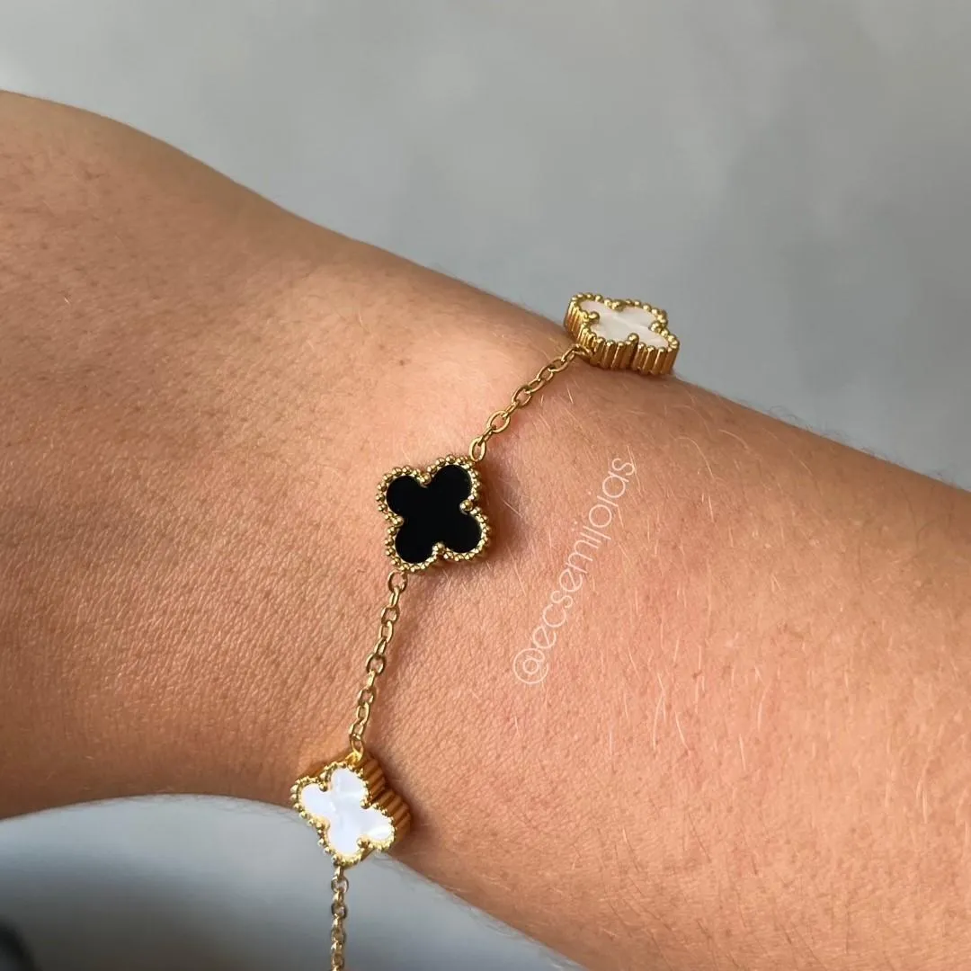 Pulseira de trevo - 16,5cm + extensor - aço dourado