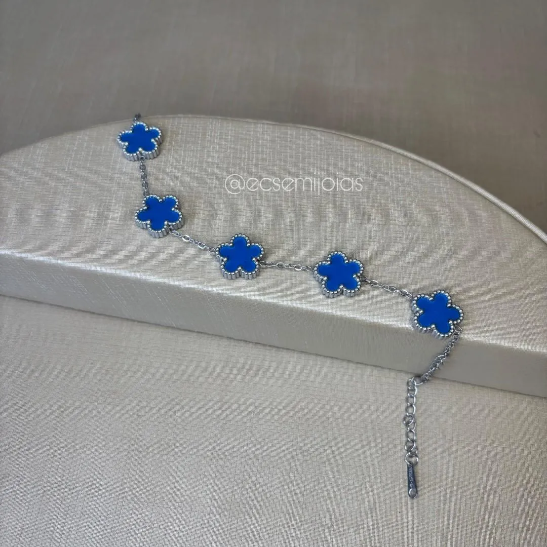 Pulseira flor com 5 pétalas - 16,5cm + extensor - aço