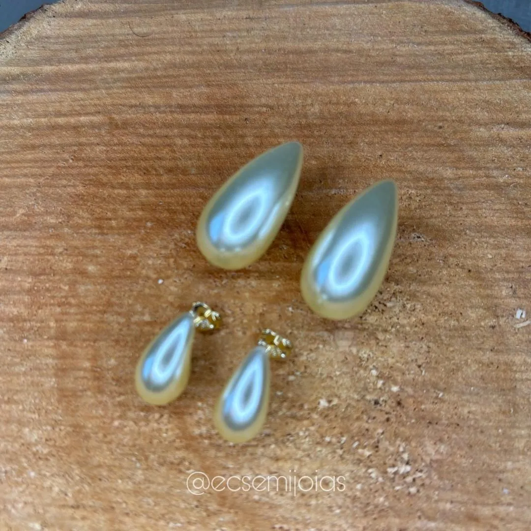 Brinco de pérola de gota (G) - 13x25mm - banhado a ouro 18k
