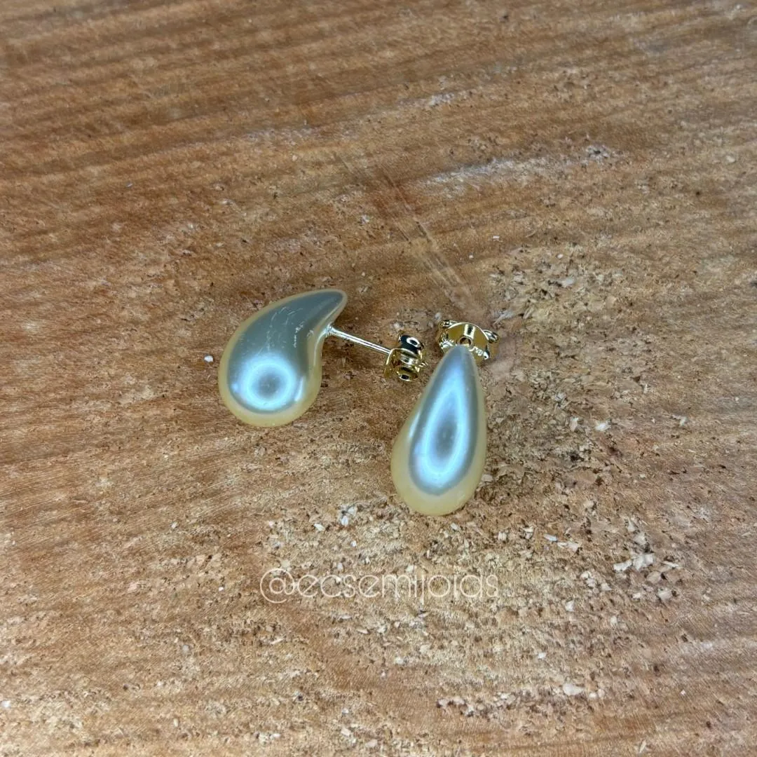 Brinco de pérola de gota (P) - 8x16mm - banhado a ouro 18k