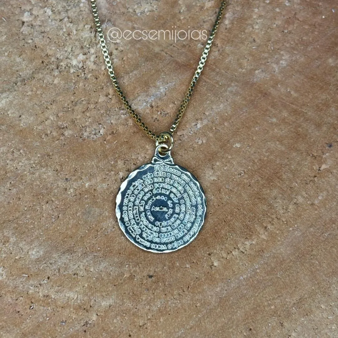 Colar veneziana com pingente moeda com PAI NOSSO - 45cm - banhado a ouro 18k