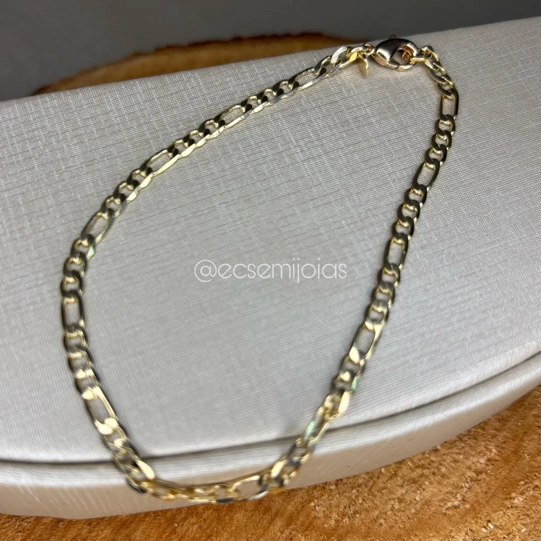 Pulseira masculina 3x1 de 3mm - 20cm - banhado a ouro 18k