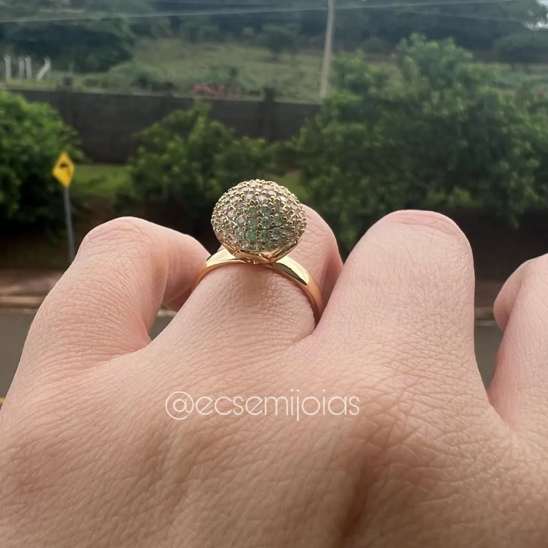 Anel de bola 13mm cravejada - banhado a ouro 18k