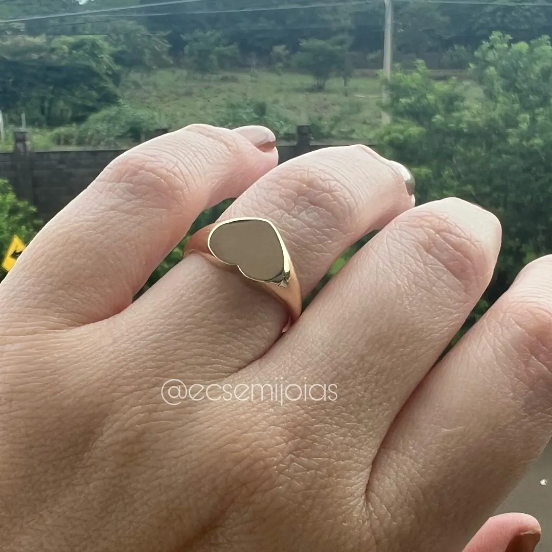 Anel de coração liso - 10mm - banhado a ouro 18k