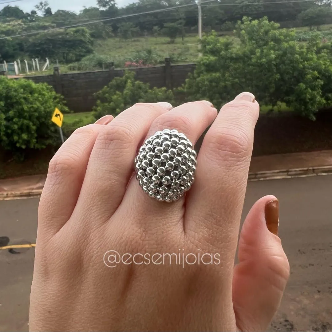 Anel oval bombardeado - banhado a ródio branco